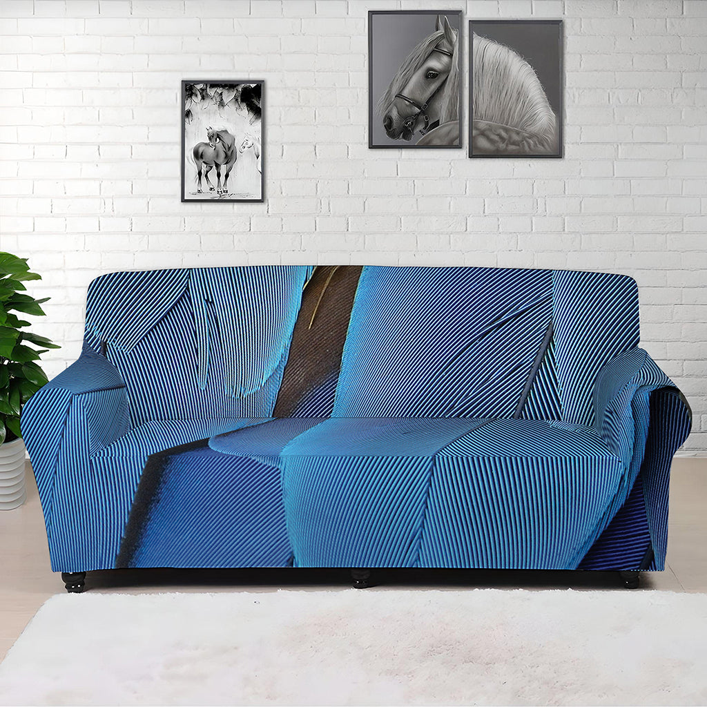 Blue Feather Print Sofa Cover