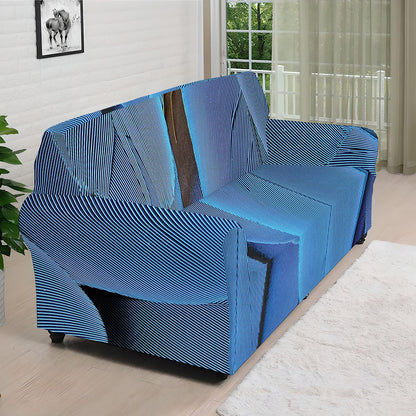 Blue Feather Print Sofa Cover