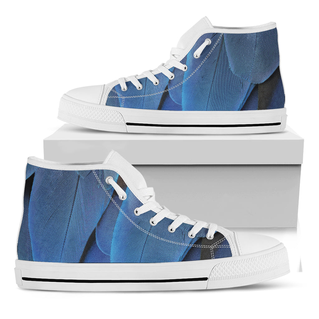 Blue Feather Print White High Top Shoes