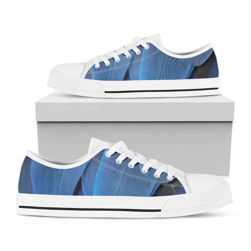 Blue Feather Print White Low Top Shoes