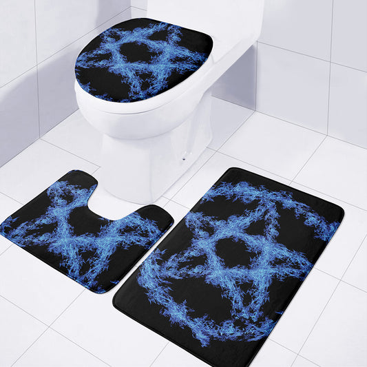 Blue Flame Pentagram Print 3 Piece Bath Mat Set