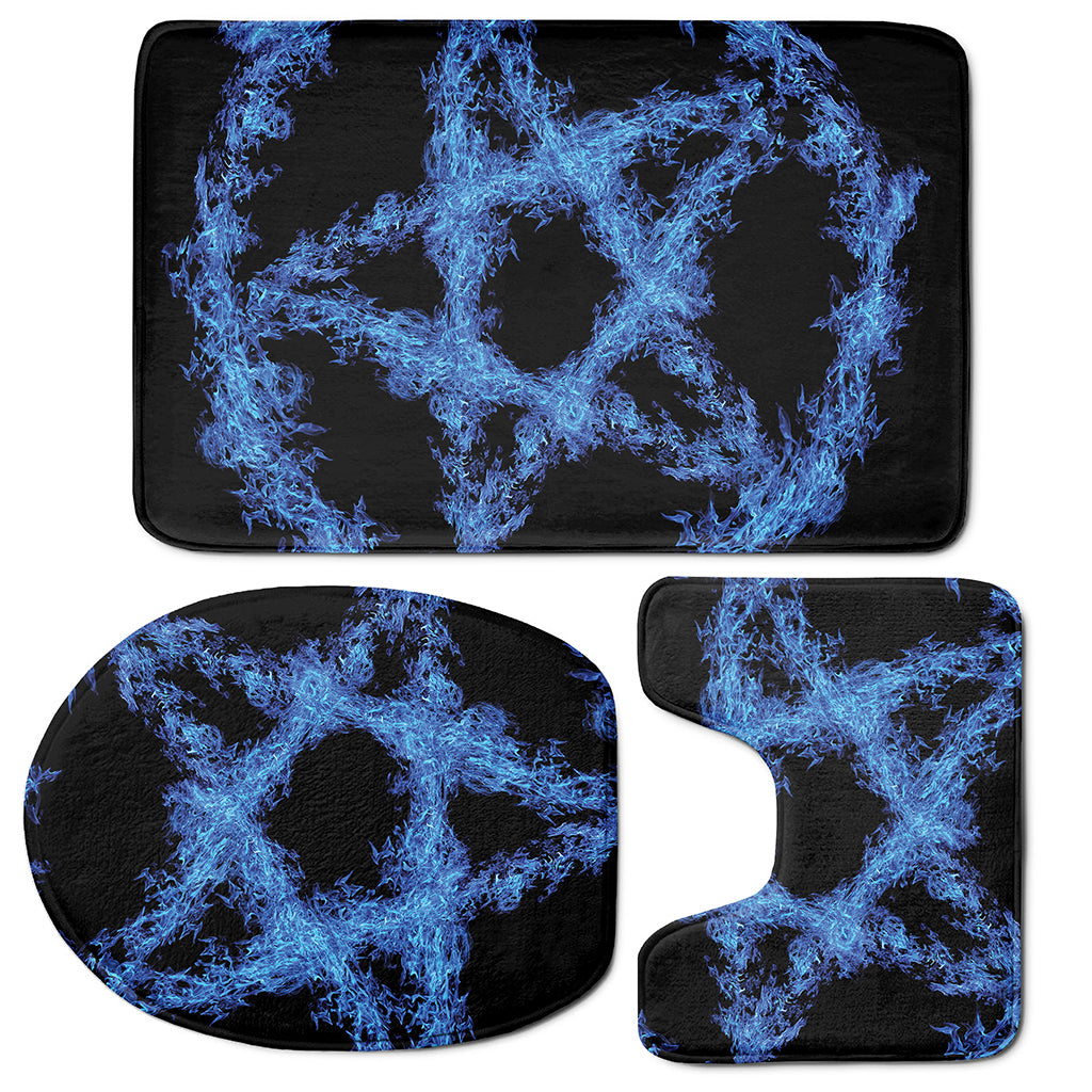 Blue Flame Pentagram Print 3 Piece Bath Mat Set