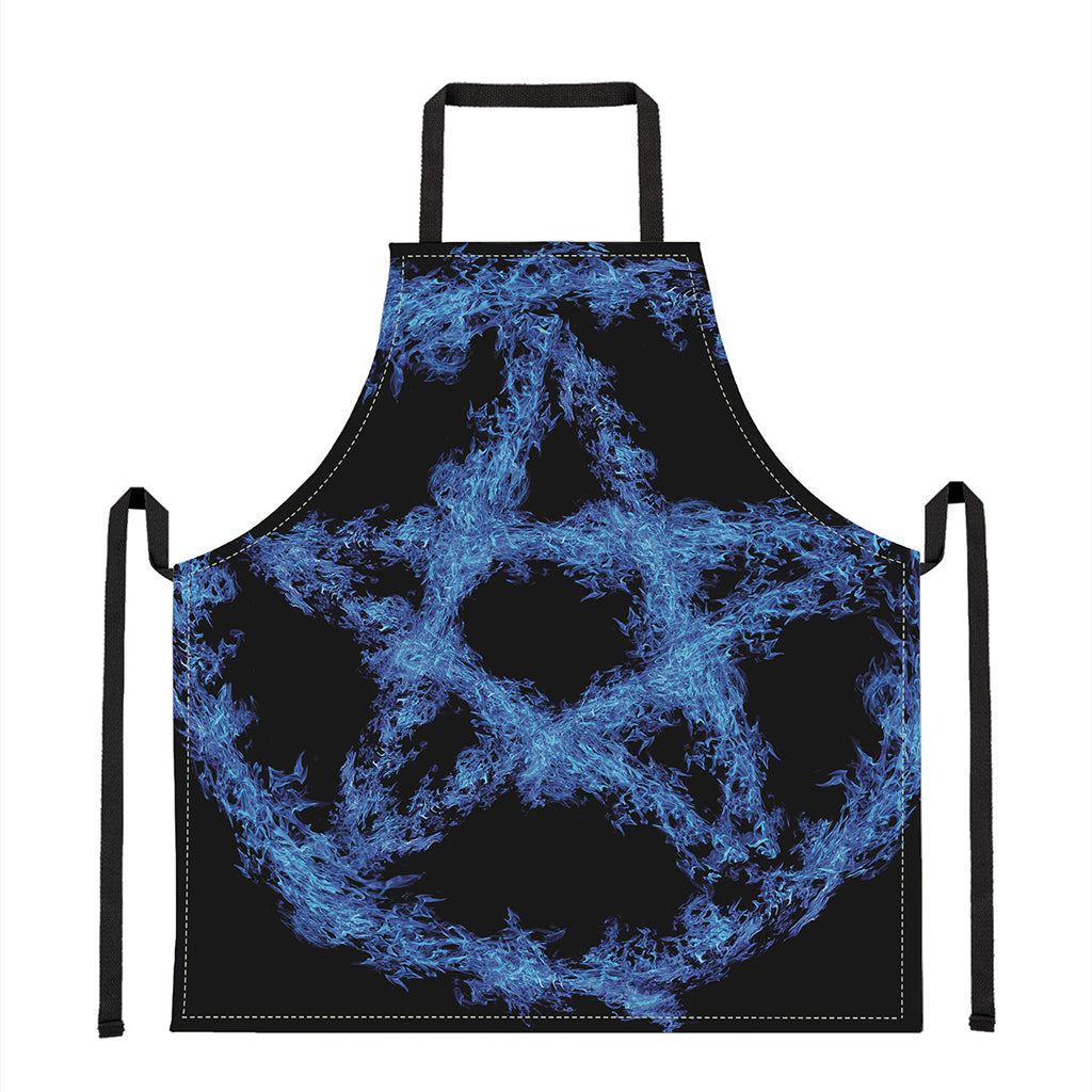 Blue Flame Pentagram Print Apron