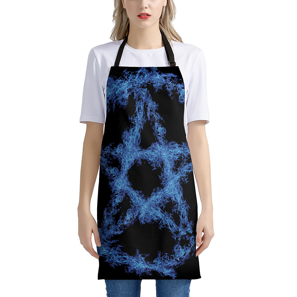 Blue Flame Pentagram Print Apron