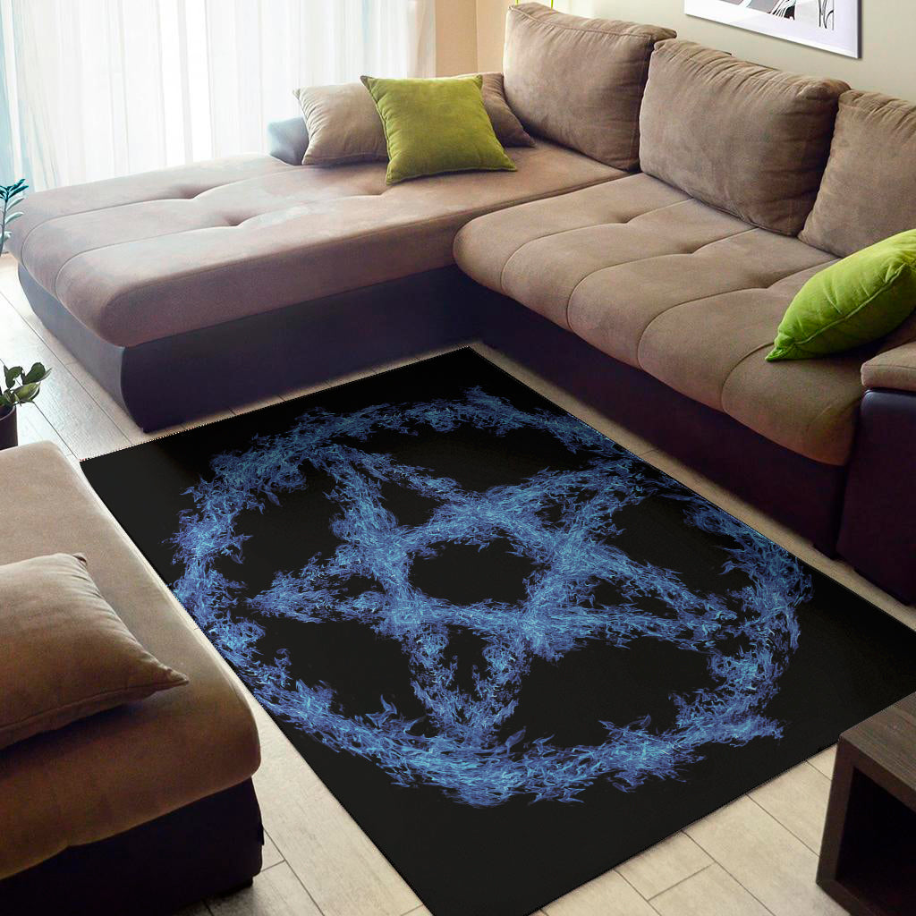 Blue Flame Pentagram Print Area Rug