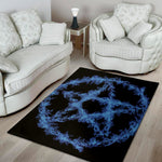 Blue Flame Pentagram Print Area Rug