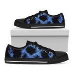 Blue Flame Pentagram Print Black Low Top Shoes 