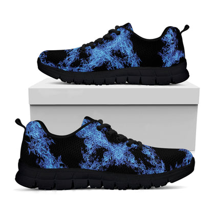 Blue Flame Pentagram Print Black Sneakers