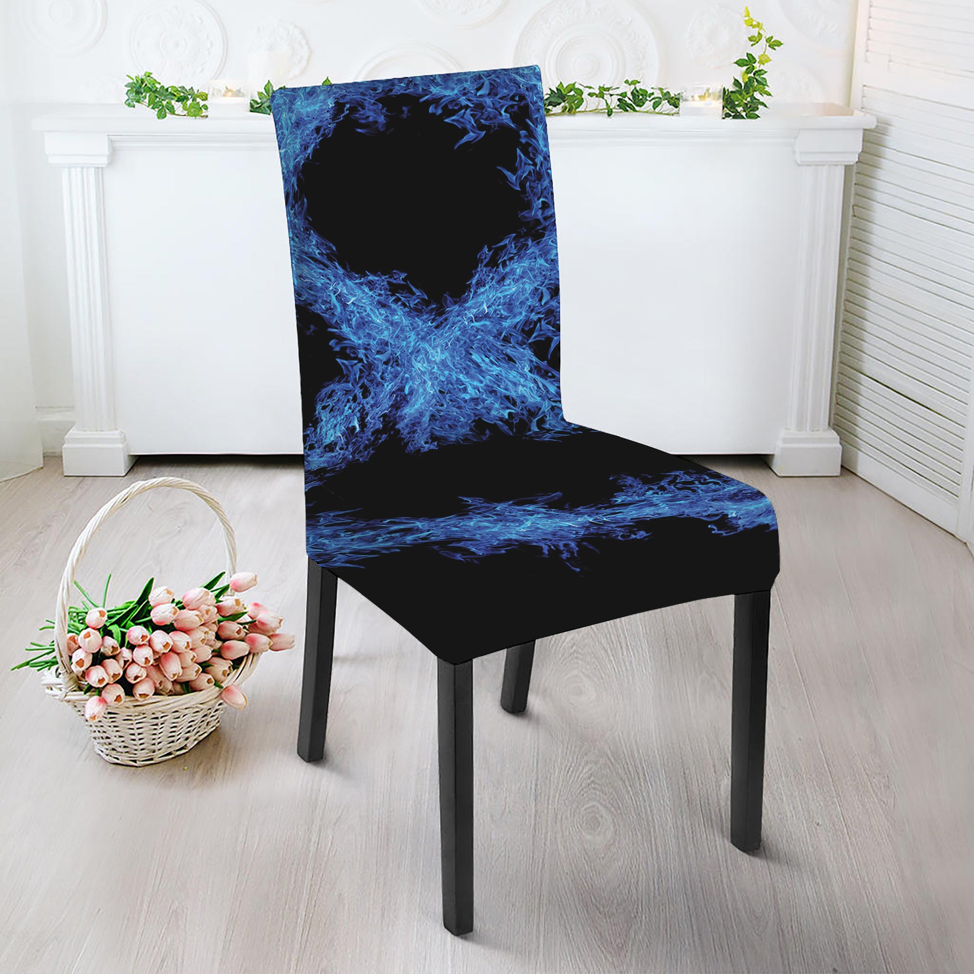 Blue Flame Pentagram Print Dining Chair Slipcover