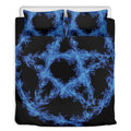 Blue Flame Pentagram Print Duvet Cover Bedding Set