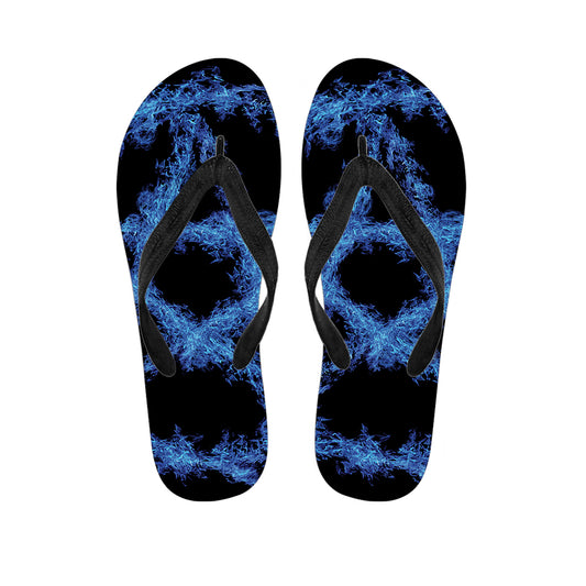 Blue Flame Pentagram Print Flip Flops