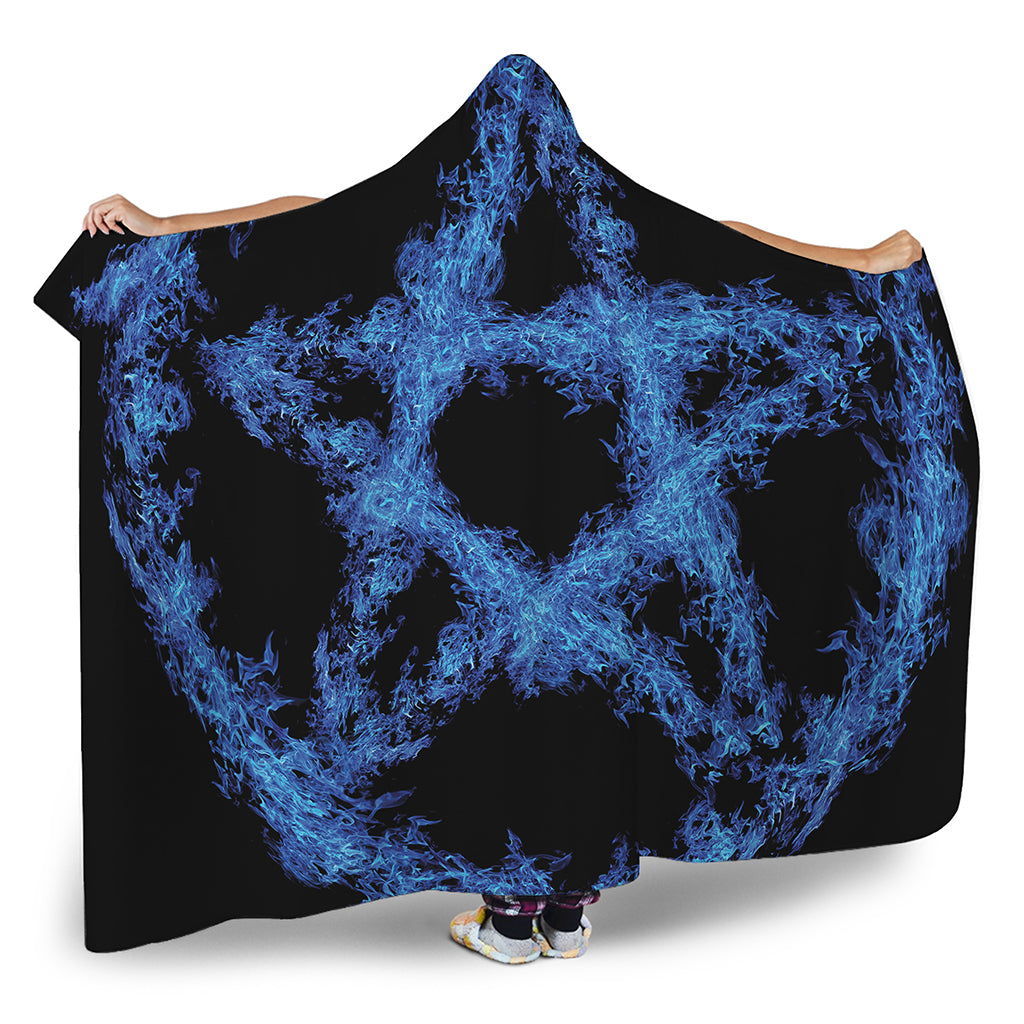 Blue Flame Pentagram Print Hooded Blanket