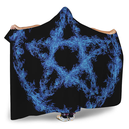 Blue Flame Pentagram Print Hooded Blanket