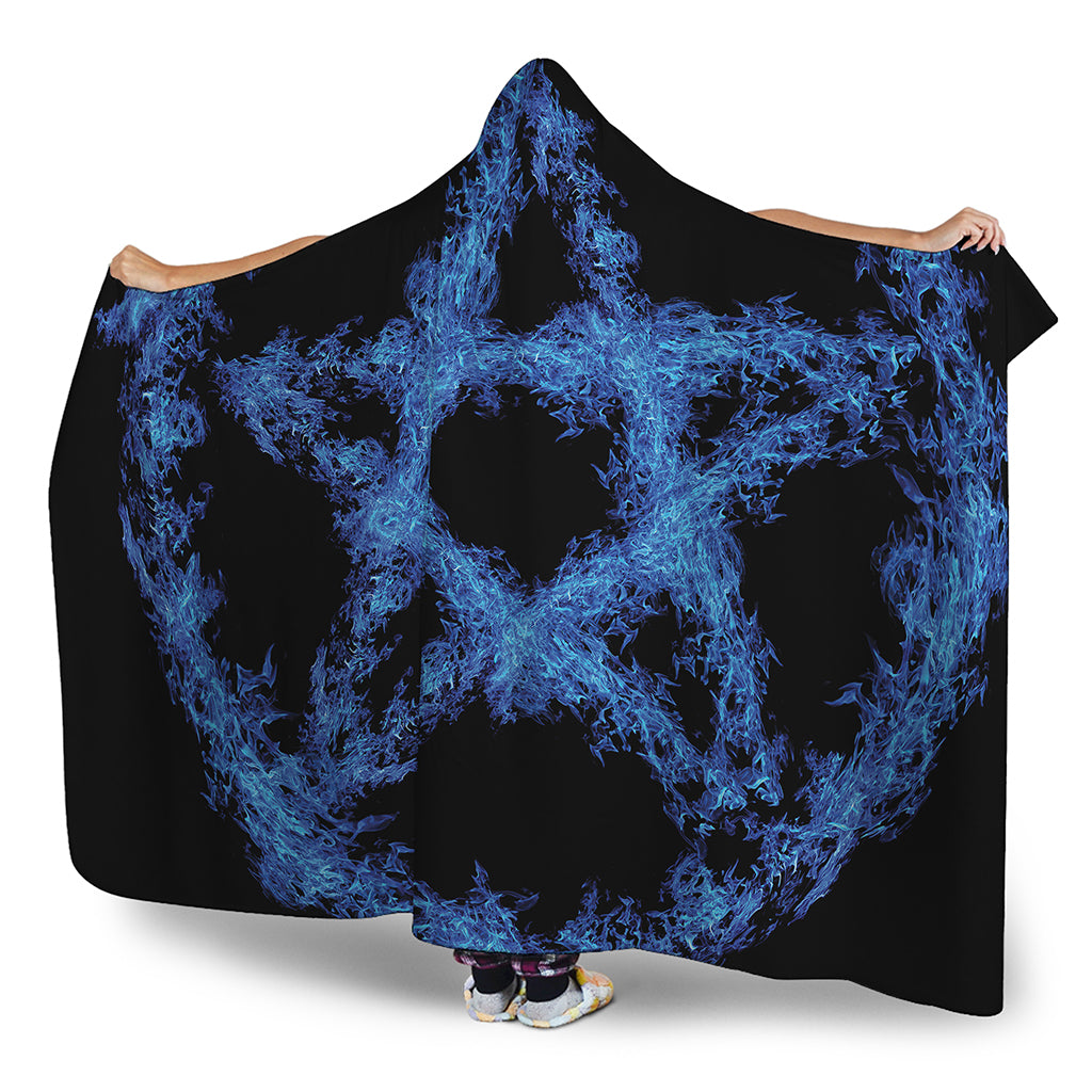 Blue Flame Pentagram Print Hooded Blanket
