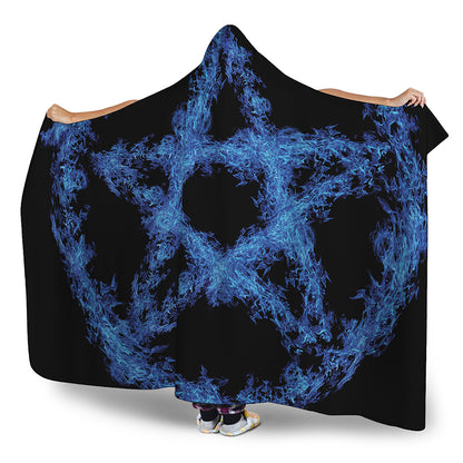 Blue Flame Pentagram Print Hooded Blanket