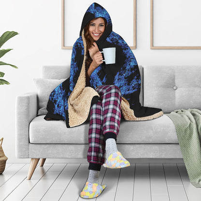 Blue Flame Pentagram Print Hooded Blanket