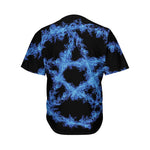Blue Flame Pentagram Print Men's Baseball Jersey