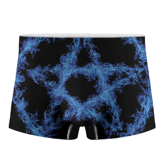 Blue Flame Pentagram Print Men's Boxer Briefs