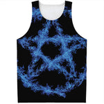 Blue Flame Pentagram Print Men's Tank Top