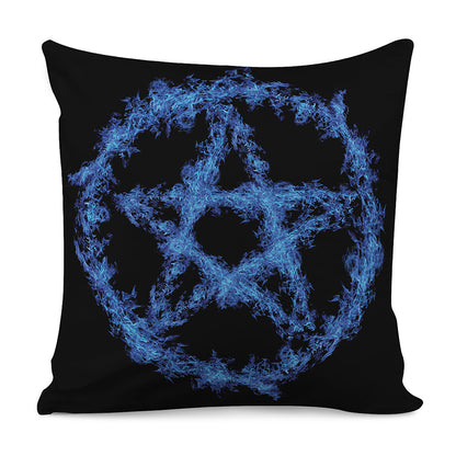 Blue Flame Pentagram Print Pillow Cover