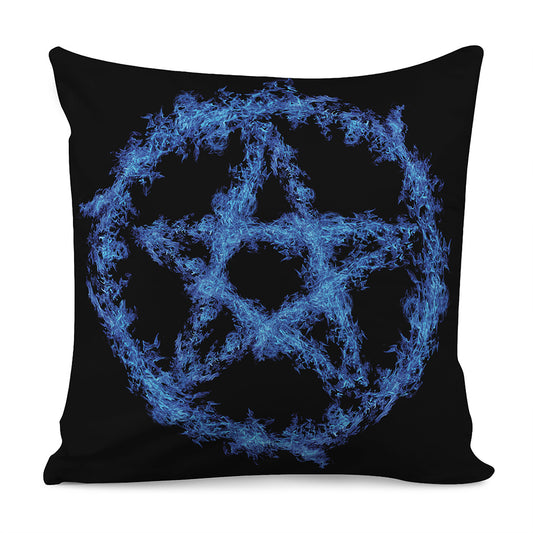 Blue Flame Pentagram Print Pillow Cover