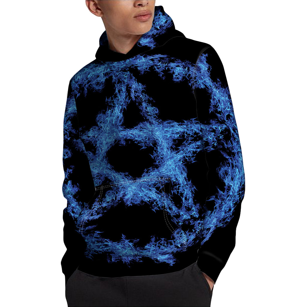 Blue Flame Pentagram Print Pullover Hoodie