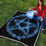 Blue Flame Pentagram Print Quilt