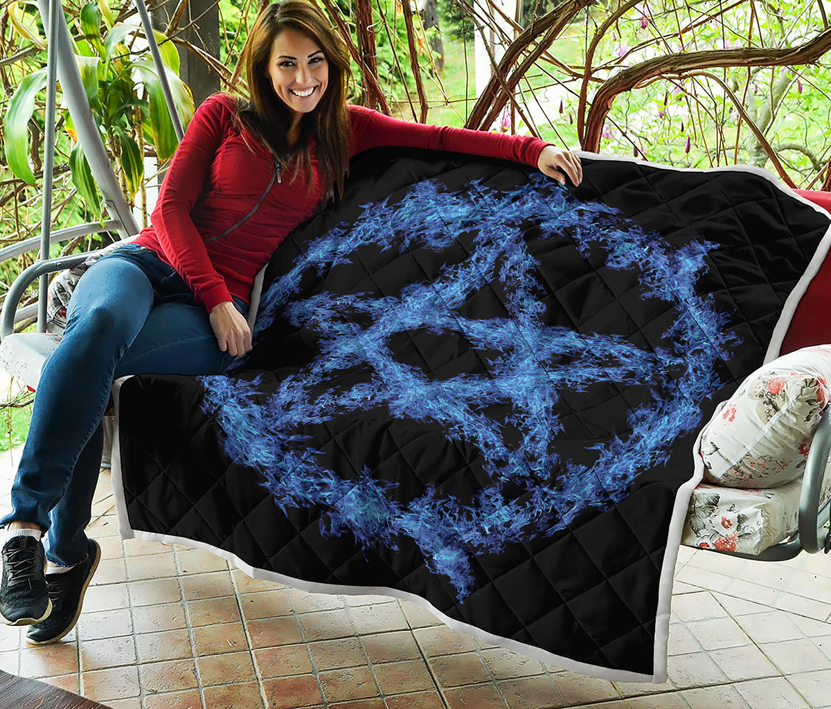 Blue Flame Pentagram Print Quilt