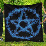 Blue Flame Pentagram Print Quilt