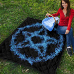 Blue Flame Pentagram Print Quilt