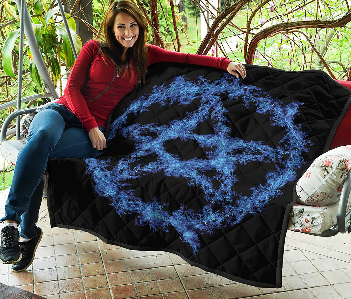 Blue Flame Pentagram Print Quilt