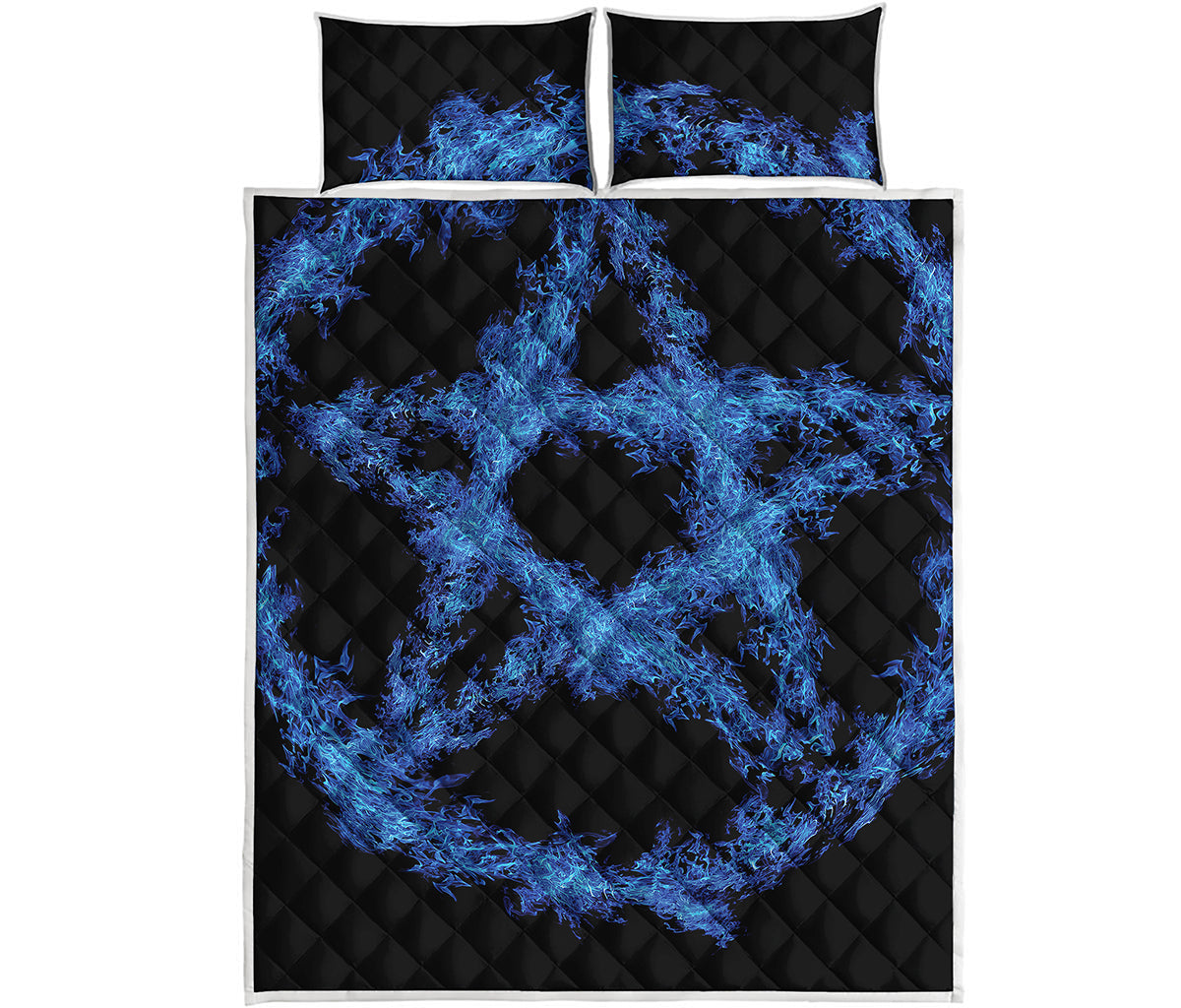 Blue Flame Pentagram Print Quilt Bed Set