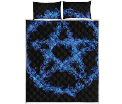 Blue Flame Pentagram Print Quilt Bed Set