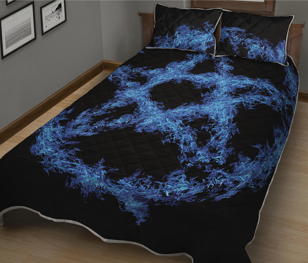 Blue Flame Pentagram Print Quilt Bed Set