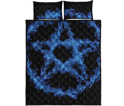 Blue Flame Pentagram Print Quilt Bed Set