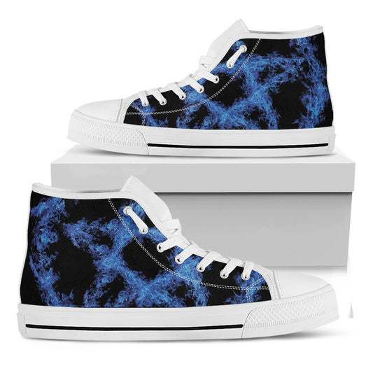 Blue Flame Pentagram Print White High Top Shoes