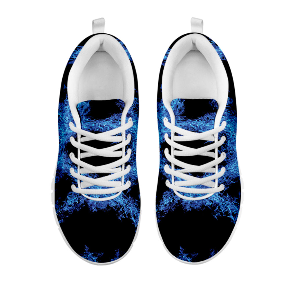 Blue Flame Pentagram Print White Sneakers
