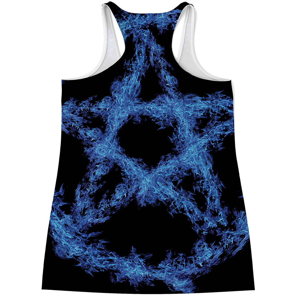 Blue Flame Pentagram Print Women's Racerback Tank Top