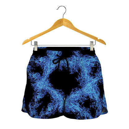 Blue Flame Pentagram Print Women's Shorts
