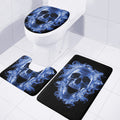 Blue Flaming Skull Print 3 Piece Bath Mat Set