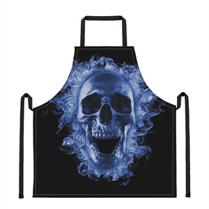 Blue Flaming Skull Print Apron