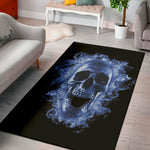 Blue Flaming Skull Print Area Rug
