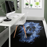Blue Flaming Skull Print Area Rug