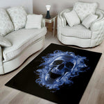 Blue Flaming Skull Print Area Rug