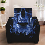 Blue Flaming Skull Print Armchair Slipcover