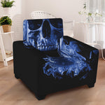 Blue Flaming Skull Print Armchair Slipcover