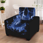 Blue Flaming Skull Print Armchair Slipcover