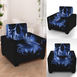 Blue Flaming Skull Print Armchair Slipcover