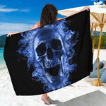 Blue Flaming Skull Print Beach Sarong Wrap