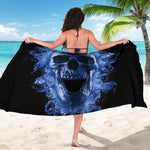 Blue Flaming Skull Print Beach Sarong Wrap